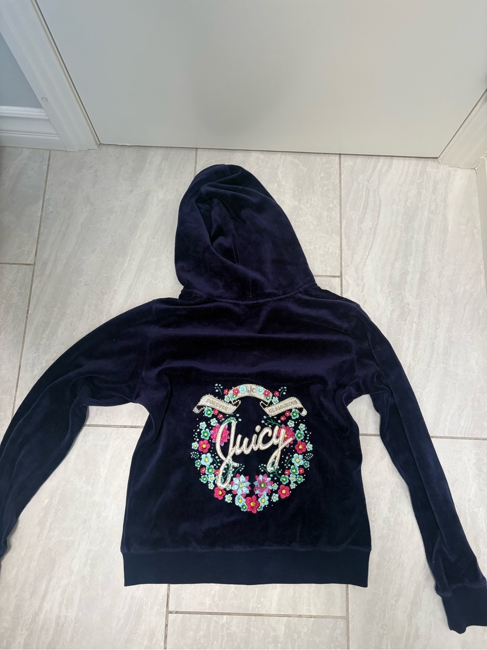 2000s Juicy Couture Navy Embroidered Hooded Jacket